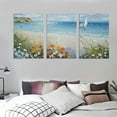 thumbnail image 3 of Ulloord Blue Coastal Wall Art Ocean Canvas Flowers Painting White Yellow Modern for Bedroom Living Room Home Office Wall Decor, 3 of 4