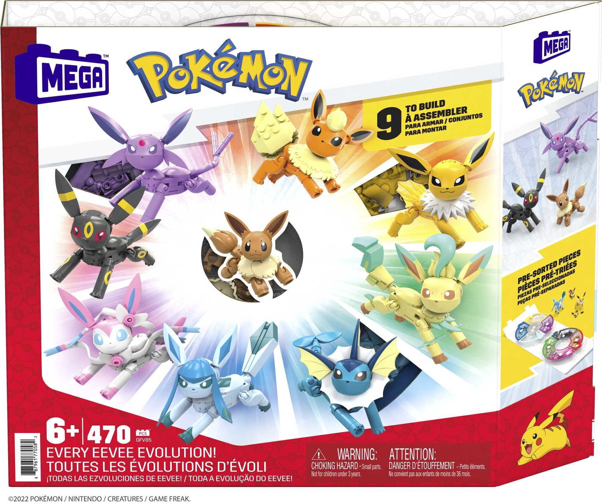 MEGA Pokemon Building Toy Kit Eevee Evolution Set (470 Pieces) with 9  Figures for Kids 