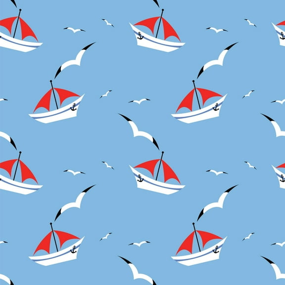 MuralsPrint Yacht on Sea and Seagull Peel and Stick Wallpaper, Removable Wallpaper 10'L x 24''W
