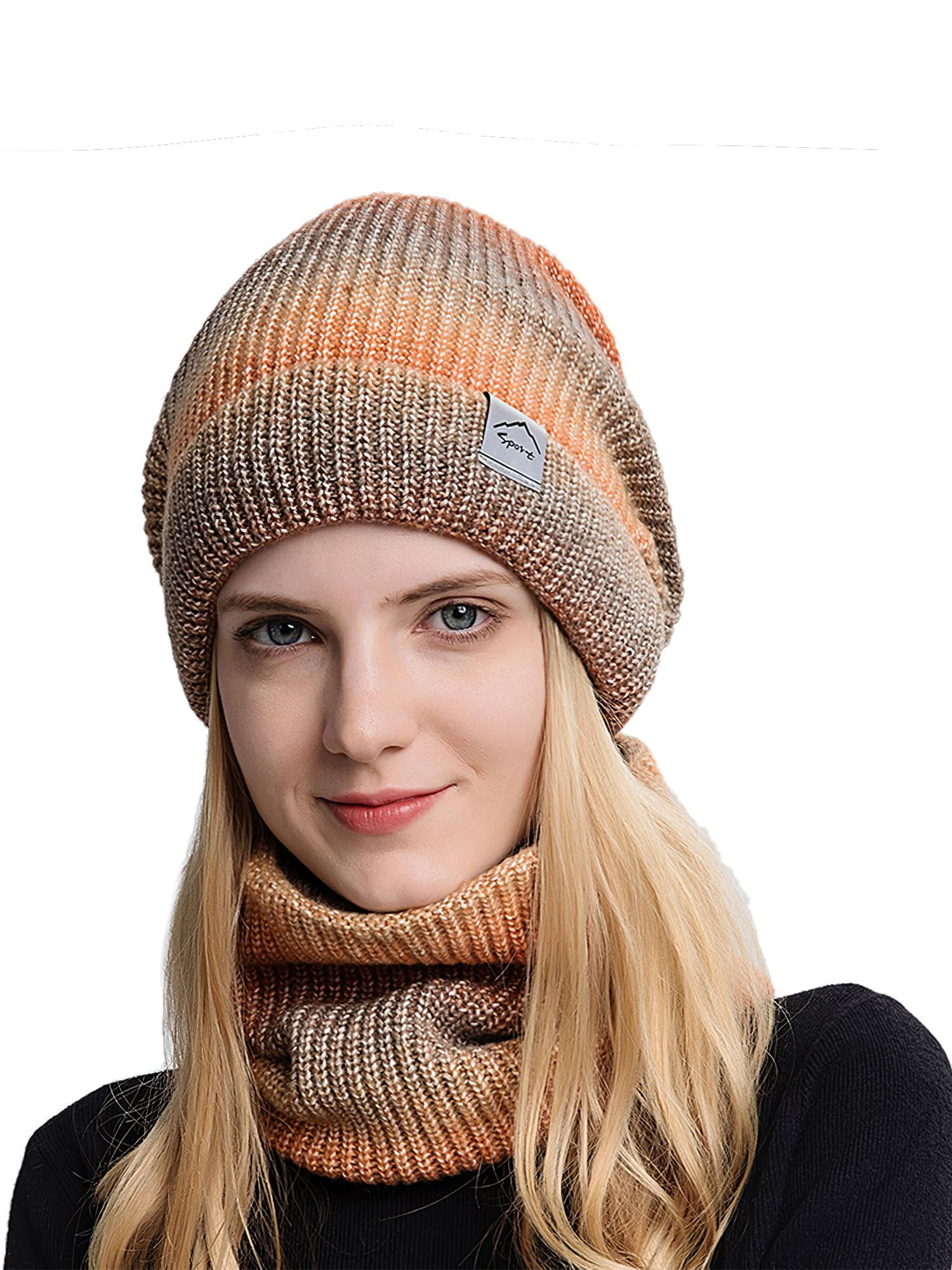 Luxtrada 2Pcs/Set Winter Beanie Hat Scarf Set Lined Warm Knitted Hat