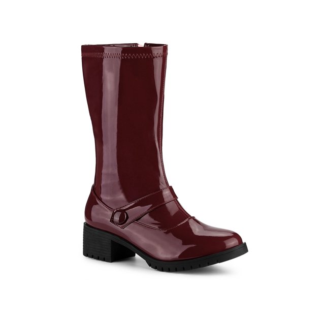 Unique Bargains Women's Buckle Zipper Chunky Heel Combat Boots