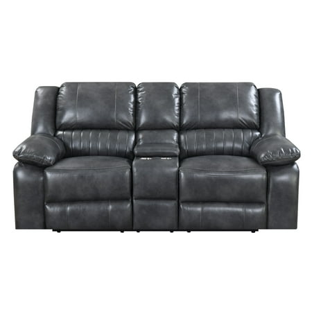 Loveseat Upholstery Emerald Home Navaro Gray Reclining Loveseat with Dual Recliners, Faux Leather Upholstery, And Pillow Top Back ()