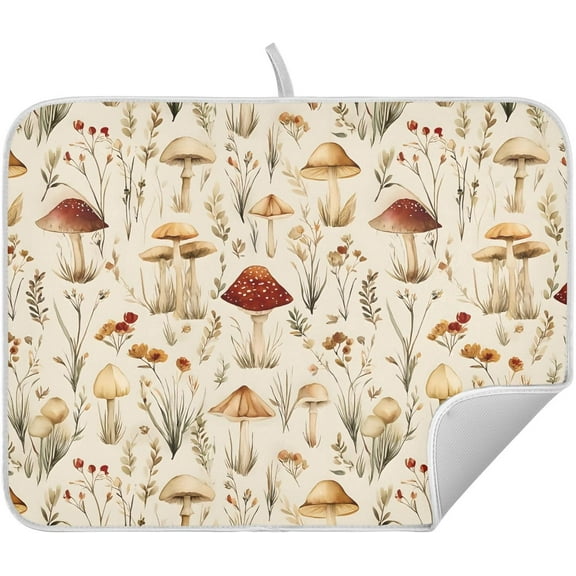 Mushroom Fall Forest Dish Drying Mats for Kitchen Counter, 18x24 inch Drying Dishes Absorbent Microfiber Dish Drainer Mat Rack Pad Fast Dry