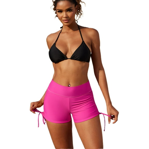 Attraco Women Swimming Brief with DrawstringHigh Waisted Swimsuit Shorts Swim Bottom Board Shorts