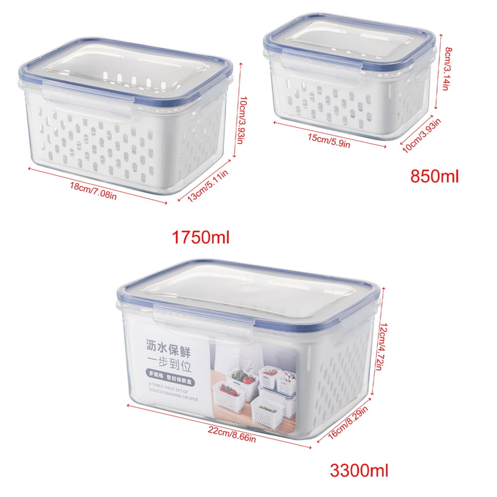 3 Pack Fruit Storage Containers for Fridge - Produce Saver Containers Fridge Organizers with Airtight Lid & Colander, Fruit and Vegetable Storage for Refrigerator, Salad Berry Containers