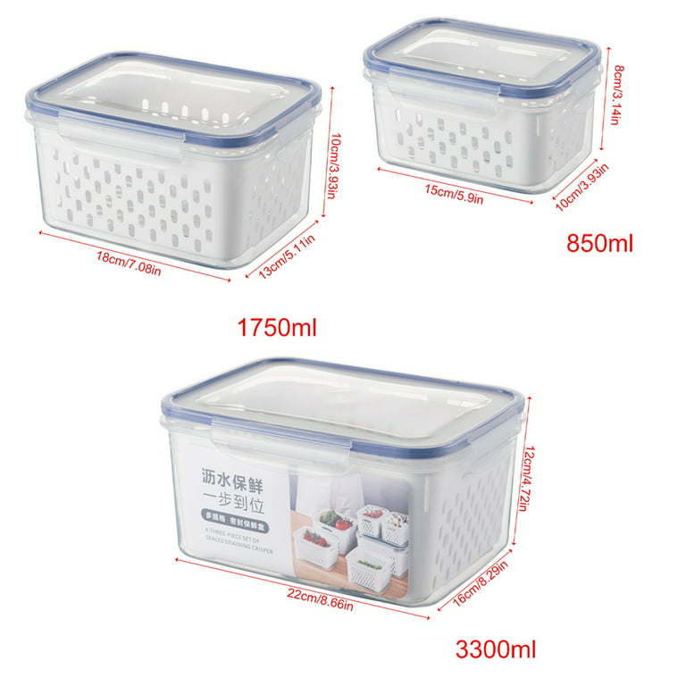 Aagglly 3 PCS Produce saver containers for refrigerator,Leakproof Food  Storage Bins with lids Removable Colander,BPA-Free Fresh Plastic box Keep  Fruit