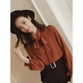 thumbnail image 5 of Deepwonder Women Solid Color Long Sleeve Shirt Butterfly Tie Shirt 2XL, 5 of 6