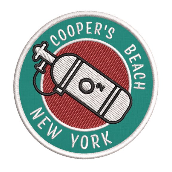 Cooper's Beach, New York Scuba Flag O2 Tank 3.5 Inch Iron Or Sew On Embroidered Fabric Badge Patch Ocean Beach, Salt Life Iconic Series