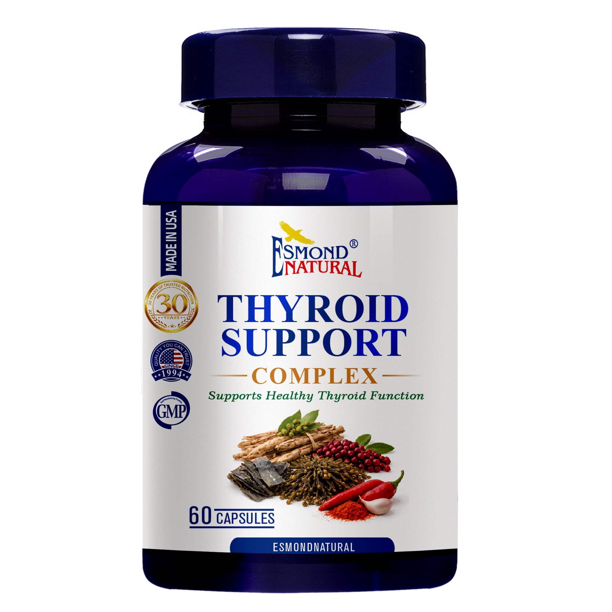 Thyroid Support Complex (Iodine, Selenium, Zinc Herbal Blend with L-Tyrosine and Ashwagandha – Supports Healthy Thyroid Function Metabolism), USA, FDA, GMP, NPAC-60 Capsules