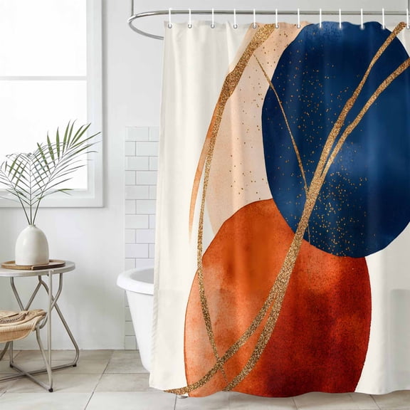 Navy Blue Burnt Orange Waterproof Fabric Shower Curtain,Geometric Modern Boho Art Waterproof Fabric Shower Curtain for Bathroom Curtains Bathtubs Hotel Shower Curtains with 12 Hooks Standard 72x72