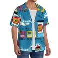 thumbnail image 2 of Uemuo Transportations With Cute Animals Pattern Cotton Linen Short Sleeve Shirts,Casual Lightweight Button Down Shirts,Vacation Beach Summer Tops-, 2 of 7