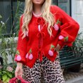thumbnail image 6 of Jjayotai Women Tie Front Cherry Cardigan Sweater Clearance, Oversized Chunky Knit Long Sleeve Trendy Fall Winter Sweaters Tops Red XL, 6 of 6