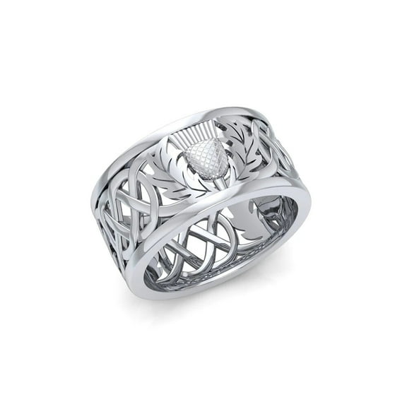 Scottish Celtic Thistle 925 Sterling Silver Band Ring Fine Jewelry