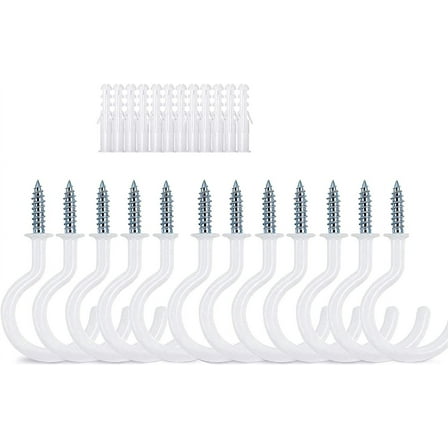 PULMCheerger 2.9" Large Ceiling Hooks, 12 Pcs Heavy Duty Screw-in Wall Hooks, Vinyl Coated Sturdy Screw Cup Hook for Hanging Plants, Mugs, Wind Chimes, Utensils (Easy to Install)