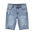 thumbnail image 5 of TEAJOPSUU Womens Ripped Stretchy Long Jean Shorts Mid Rise Frayed Cut Off Bermuda Shorts Blue, 5 of 6