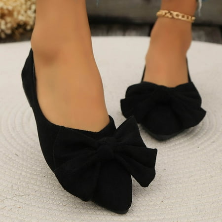 Clearance & Promo Women s Large Size Bow Flat Shoes  Suede Casual  Comfortable Slip-Ons  Pointed Toe  Work Fashion  Flat Heels  Comfortable Bow  Fashion Pointed  Work Flat Shoes  Curvy Skirt