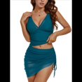thumbnail image 2 of Traje de Baño de Dos Piezas para Mujer, Traje de Baño con Control de Abdomen, Adelgazante, Pareo Transparente, Traje de Baño Verde Pavo Real M, 2 of 9