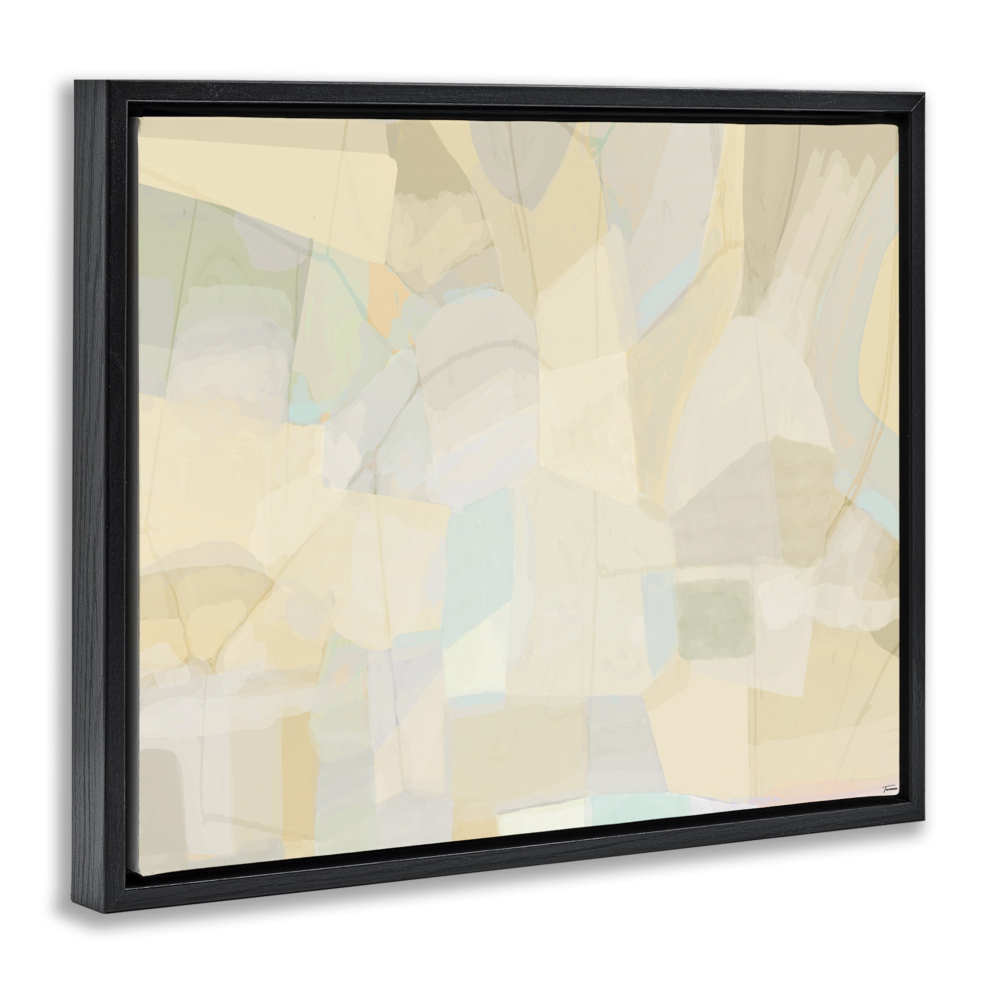 Stupell Industries Neutral Geometric Pattern Abstract Painting Black Floater Framed Canvas Art Print Wall Art, 21 x 17