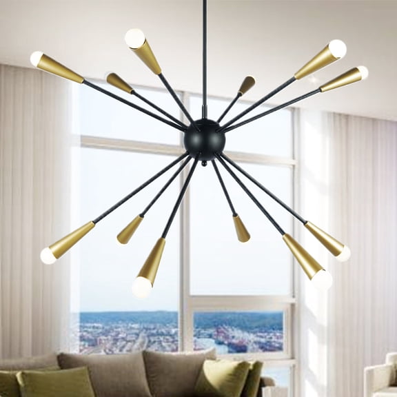 Kanmee 38.2 in. 12-Light Indoor Black and Gold Finish Chandelier with Light Kit