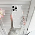 thumbnail image 3 of XUCP-Compatible with iPhone 12 Pro Max Case Cute Clear Durable Ribbon Bow Knot Pattern for Girls Women Bowknot with Chain Wrist Strap Soft TPU Transparent Shockproof Protective Phone Cover - White, 3 of 4