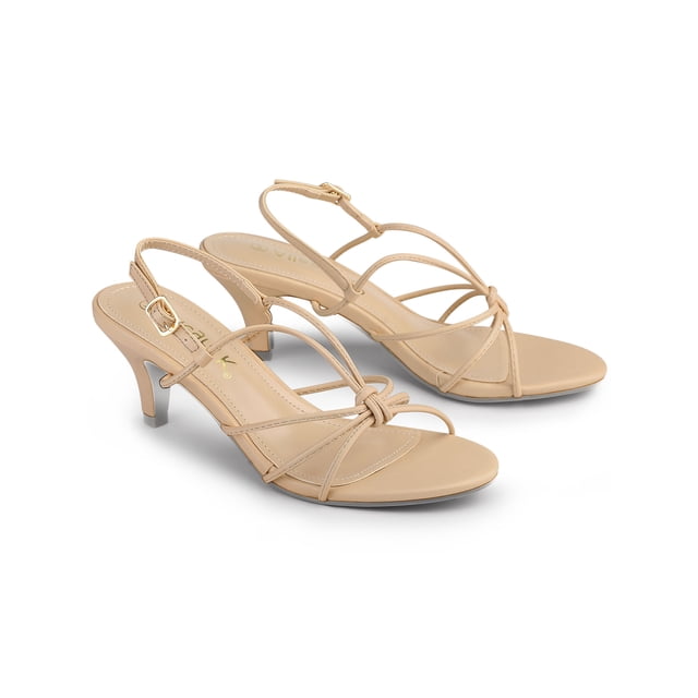 BLISSFUL STEP Sandales à Talon Chaton à Brides et Bride Arrière pour Femmes Nude 9,5