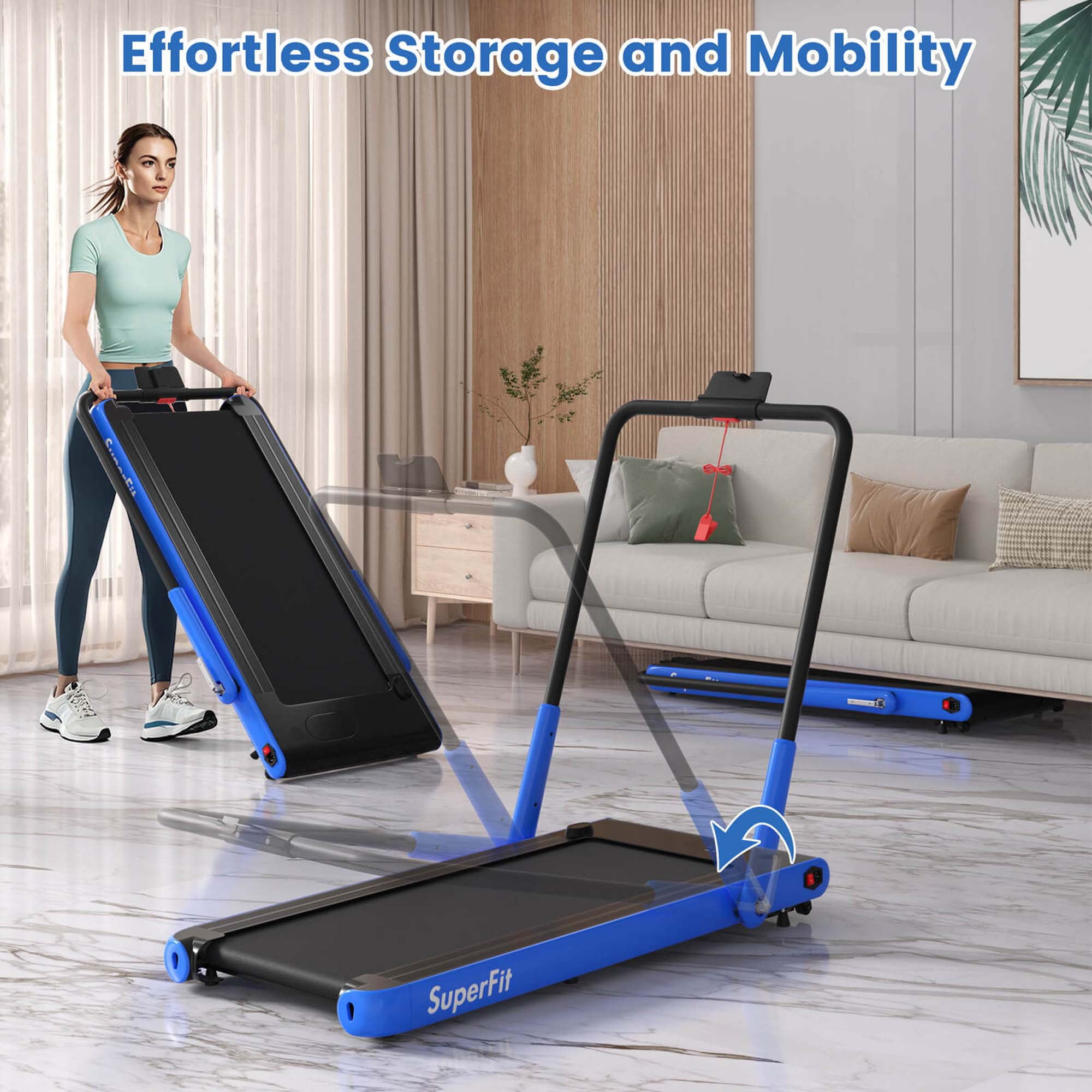 Costway 3-in-1 Folding Treadmill with Smart Apps Remote Control LED Display and Speakers Blue