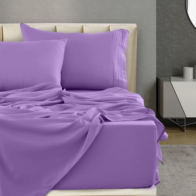 LDC Juego de sábanas Twin XL – 4 sábanas de microfibra cepillada con bolsillos de 16.0 in de profundidad – Fundas de almohada bordadas y lisas – Sábanas de lujo de hotel tamaño Twin XL – Oeko-TEX (mor