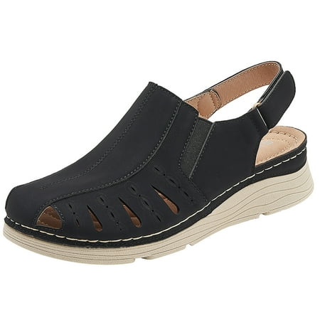 

Blphud Womens Summer Shoes 2024 Sandals Wedding Women Summer Hollow Hook Loop Casual Round Toe Wedges Comfortable Beach Shoes Sandals Womens Shoes Sandals Black 40