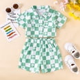 thumbnail image 3 of YASUTNKS Toddler Baby Girl Boy Summer Outfits Checkerboard Short Sleeve Lapel Button Down Shirt and Shorts Sets Cute Clothes, 3 of 7