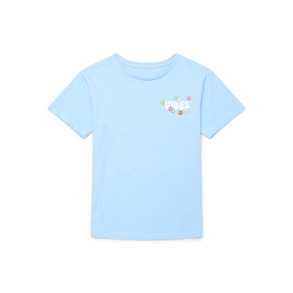 Wonder Nation Girls Vibes & Flowers Graphic Tee with Short Sleeves, Sizes 4-18