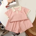 thumbnail image 2 of Loopsun Girls Short Sleeve Lapel Solid Top and Shorts Casual Summer Daily Wear Outfit Pink, 2-3 Years, 2 of 4