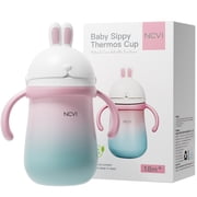 NCVI Rabbit Stainless Steel Straw Cup, 10 Ounce with 2 Straw (Pink)