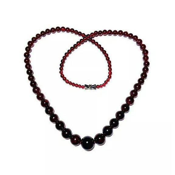 EOEMY Natural Wine Red Genuine 5-11mm Garnet Round Gemstone Beads Necklace 18"