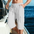 thumbnail image 2 of Hurxie Men's Cargo Shorts Casual Twill Elastic 3/4 Capri Pants Below Knee Long Shorts with Pockets White,L, 2 of 5