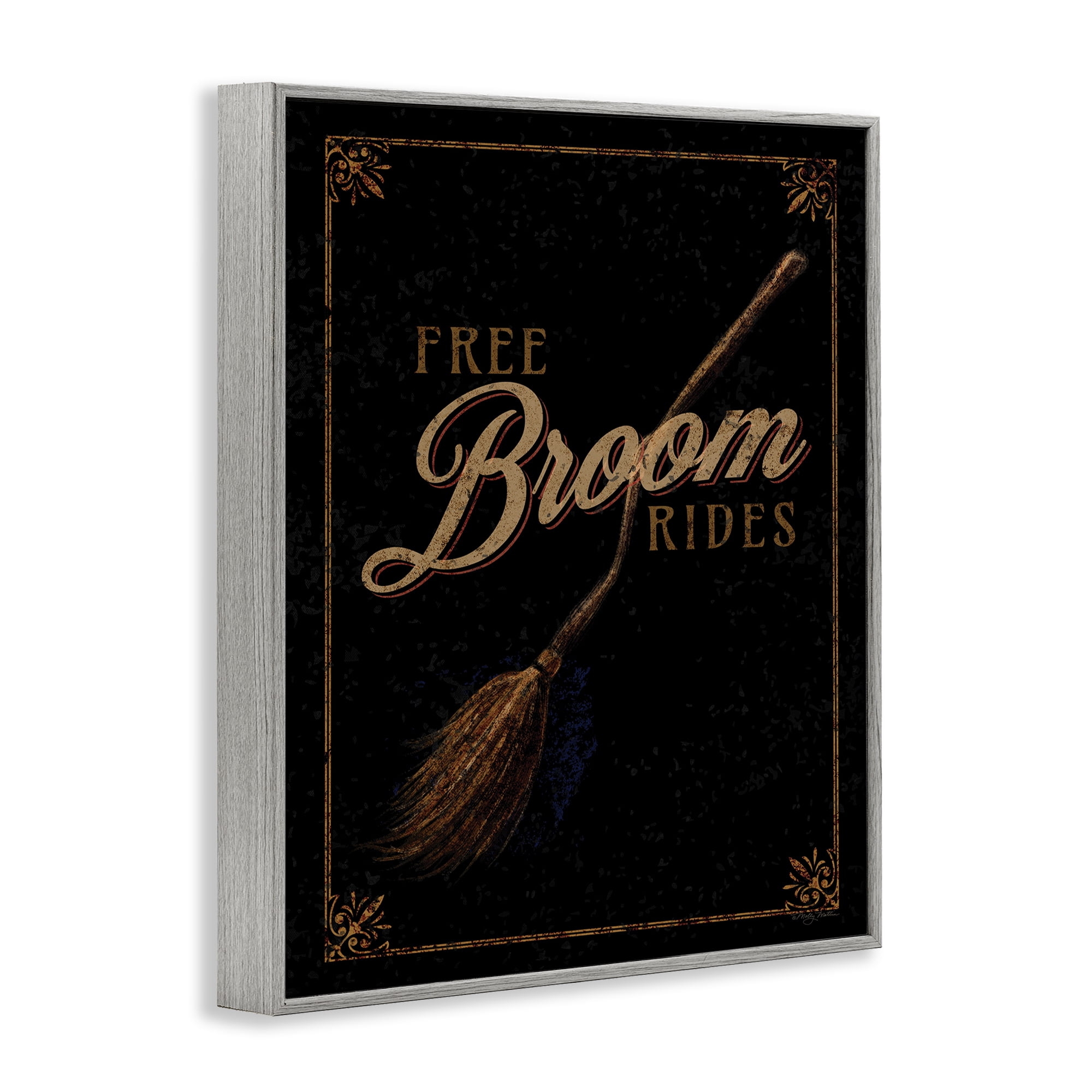 Stupell Industries Rustic Free Broom Rides Holiday Painting Gray Framed Art Print Wall Art, 11 x 14