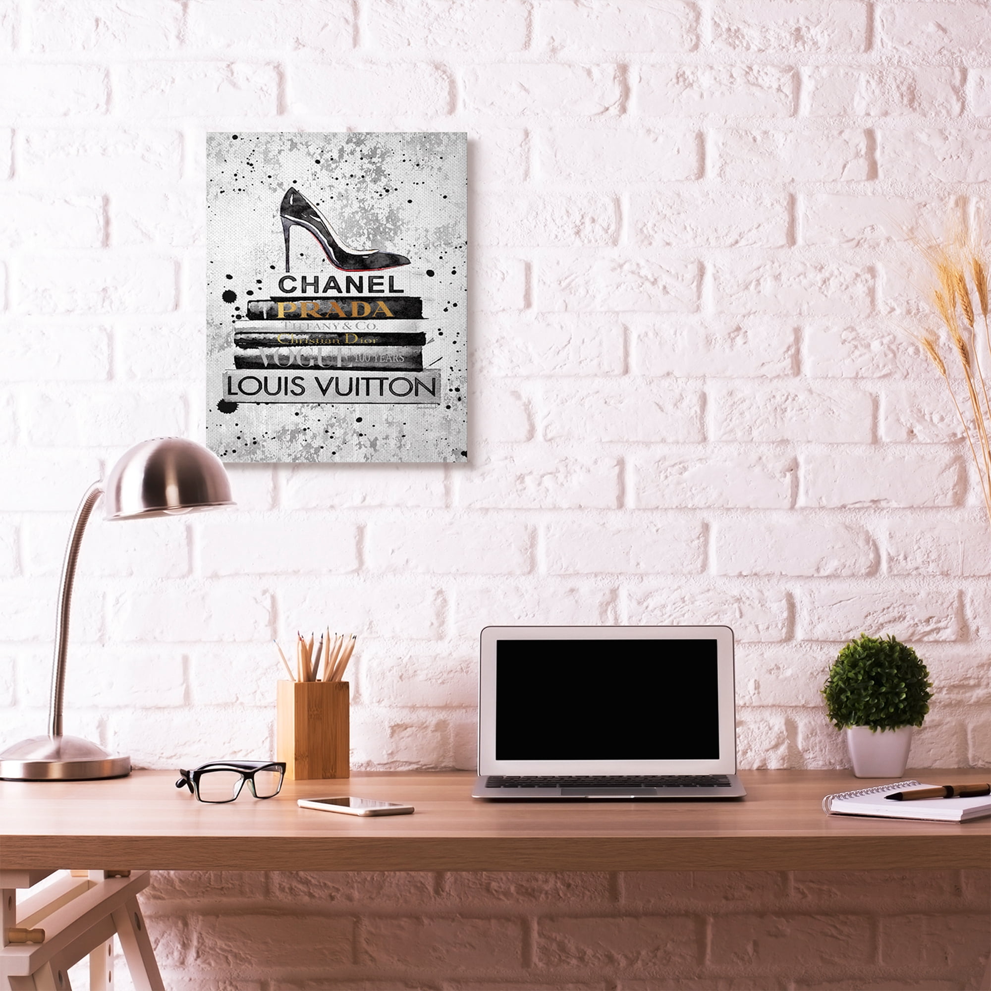 Stupell Industries Fashion Designer Shoes Bookstack Black Textured Watercolor Canvas Wall Art by Amanda Greenwood
