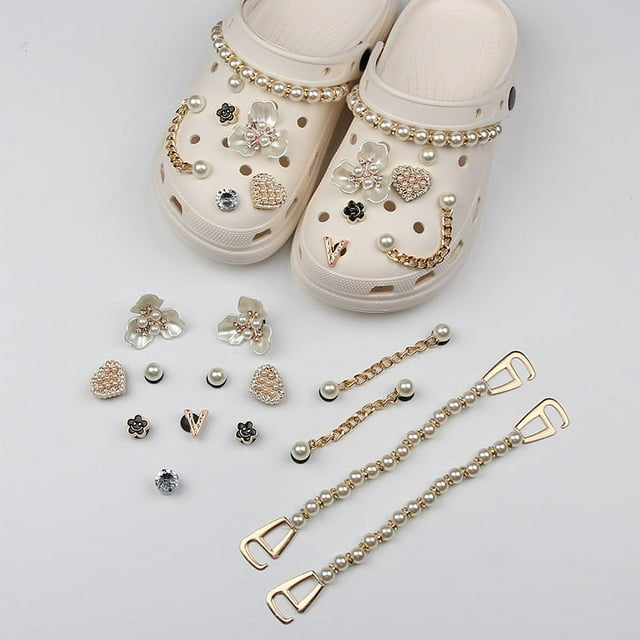 Un juego de accesorios para zapatos brillantes para niñas y mujeres, sandalias de zuecos, decoración de zapatos con diamantes esmaltados a la moda con cadenas de cuentas, regalos de fiesta y cumpleaños JM