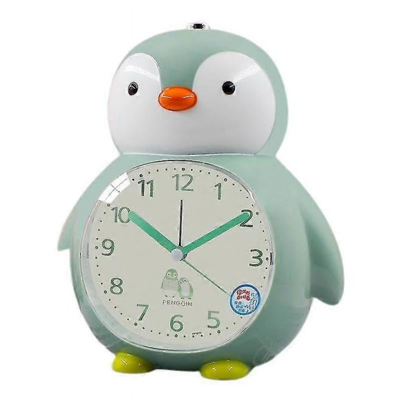 Despertadores para dormitorio, despertador de pingüino con luz nocturna, reloj de escritorio para decoración del hogar de estudiantes y niños (verde) s202412243652
