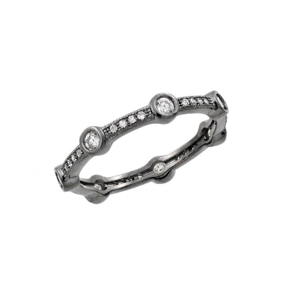 Oxidized Rhodium Plated Sterling Silver 925 Clear CZ Eternity Ring White Jewelry Female Size 5