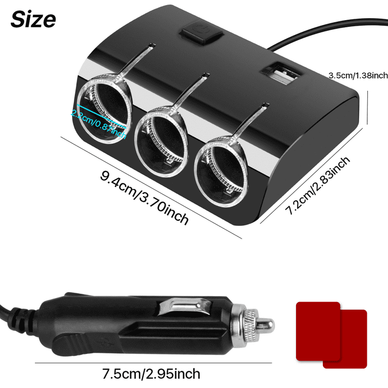 3 in 1 Car Chargers 2 USB Ports Cigarette Lighter Power Socket