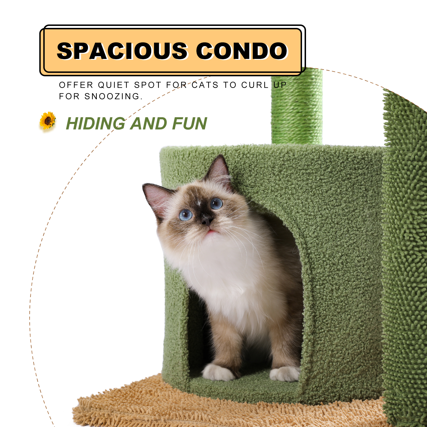 Pefilos 39" Cactus Cat Tree Tower with Sisal Covered Scratching Post, Cozy Condo with Fluffy Balls, Indoor Cat Condo for Multiple Cats, Green Pefilos 39" Cactus Cat Tree Tower with Sisal Covered Scratching Post, Cozy Condo with Fluffy Balls, Indoor Cat Condo for Multiple Cats, Green