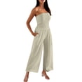 thumbnail image 2 of FNFYFH Womens Casual Strapless Summer Jumpsuits Loose Smocked Sleeveless Wide Leg Romper with Pockets, 2 of 7