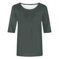 thumbnail image 5 of Srogem Womens Tops 3/4 Sleeve Shirts Round Neck Loose Casual Blouses Solid Color Tshirts Going Out Tops, 5 of 5