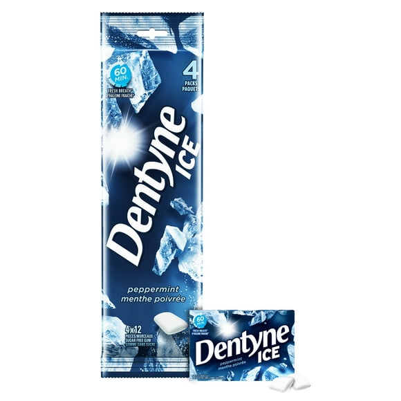 Dentyne Ice, Gomme sans sucre à la Menthe poivrée - Paquet de 4 (48 Morceaux) 4 Paq (12 pcs ea), 48ct