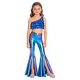 thumbnail image 5 of iiniim Metallic Sequins Jazz Dance Outfits for Girls 2pcs Ruffle Crop Top with Slit Flared Pants Prom Party Wear Royal Blue 14, 5 of 7