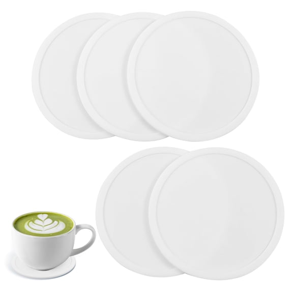 5-Pack White Silicone Coasters, Round Drink Coasters for Dining Table Desk Coffee Table, Grooved Cup Mats for Coffee Beverages Tea Home Office Use