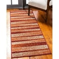 thumbnail image 1 of Unique Loom Collection Automne Tapis de Course Décontracté à Rayures Chaudes, 2 Pieds 6 Pouces x 10 Pieds, Rouille Rouge/beige, 1 of 5