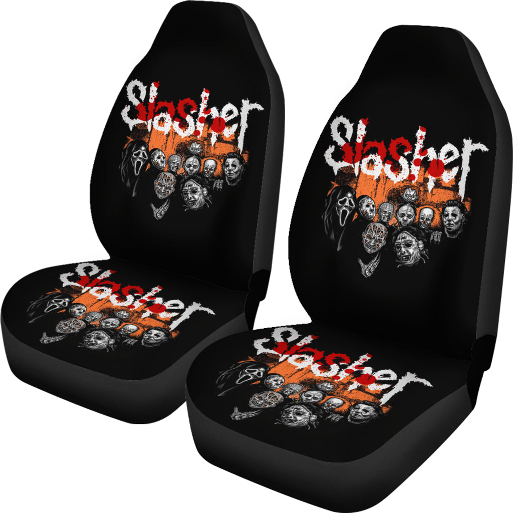 Slasheet Car Seat Covers Set 2Pc With Foaming Lining, Halloween Decorative Automotive Car Decor. Horror Movies Halloween Car Decor