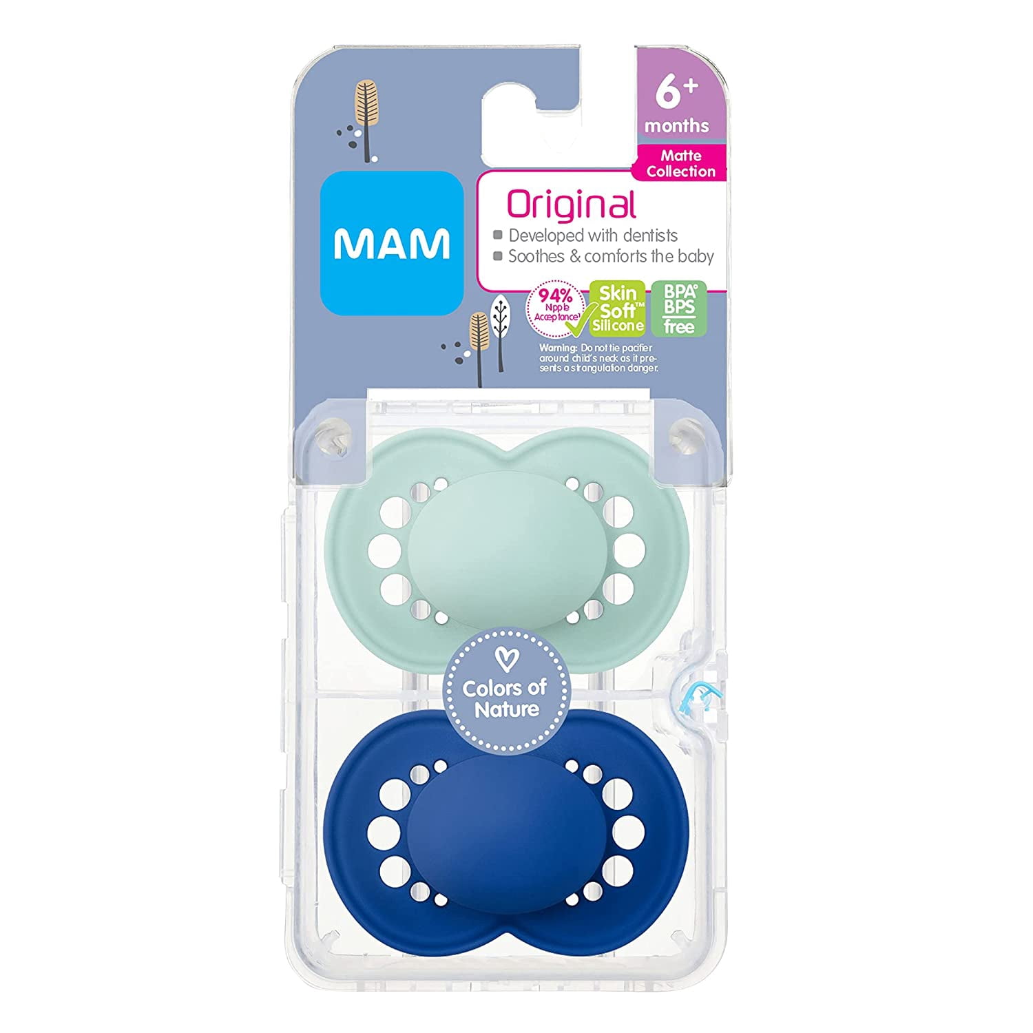 MAM Original Matte Pacifier, 6+ Months, Boy, 2 Pack