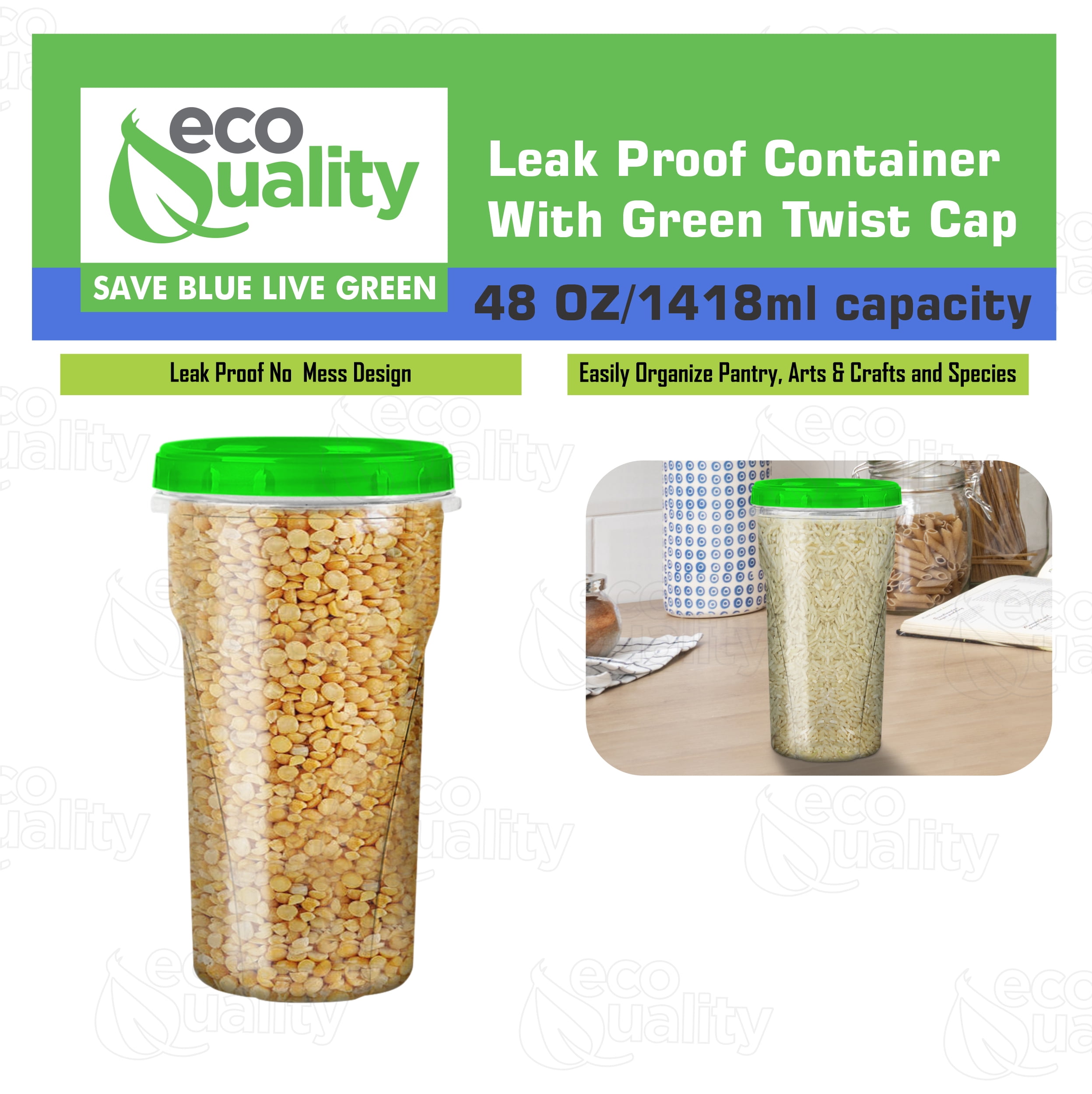 48 oz Clear Twist Top Storage Deli Containers with Leak Proof Lids Green - BPA Free Snack Containers Airtight Reusable Plastic Food Storage Canisters with Twist Seal Caps Kitchen Organizer (8)